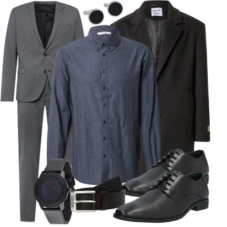 Outfit mit Grau/DunkelBlau/Blau/HellBlau Business Hemd/Casual Hemd/Businesshemd/Hemdbluse/Flanellhemd/Musselin Hemd/Kariertes Hemd About You "Elegantes Winter Outfit"