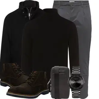 Winter Outfits Vintage mit Grau/Dunkelgrau/Schwarz Kettenuhr/Armbanduhr/Uhrwerkzeug/Uhrenbatterie/Smartwatch/Uhren Geschenkset Hugo "Elegantes Winter Outfit"Look: Retro, 80er, Steampunk, Old Money, Classic, Schön, Elegant, Premium, Metal, Vintage, Techno
