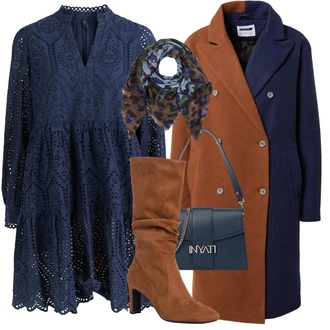 Dlouhé Outfit s Tmavě modrá/Modrá Halenkové Šaty/Háčkované Šaty/Pletené Šaty/Krajkové Šaty/Šaty S Kosticí/Tunikové šaty/Zimní Pletené Šaty yas "Elegantní zimní outfit"