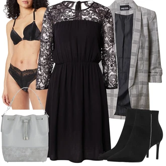 Outfity na zimu Ke kolenům Viskóza s Černá/Fialová Šaty s 3/4 Rukávem/Krajkové Šaty/Zimní šaty s dlouhým rukávem/Šaty Do Áčka/Šaty na Konfirmaci/Občanské šaty About You "Elegantní zimní outfit"