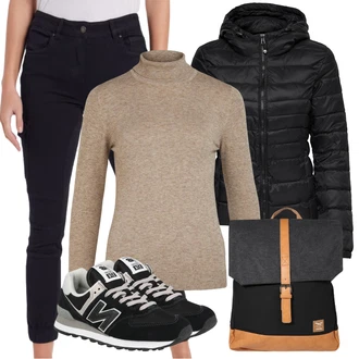 Outfit s Černá Teniska/Zimní bota/Nízká bota na podpatku New Balance "Elegantní zimní outfit"