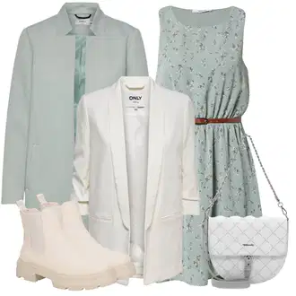 Outfit s Světle modrá/Zelená/Tmavě zelená/Světle zelená Šaty s Páskem/Letní Šaty/Šaty Bez Rukávů/Ležérní Šaty/Šaty S Potiskem/Bavlněné Šaty About You "Elegantní zimní outfit"