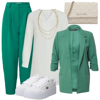 Elegantní Outfit s Bílá/Šedá/Fialová/Krémová Klasická tunika/Dlouhá Halenka/Elegantní Tunika Vila "Elegantní zimní outfit"Look: Styl, Babydoll, Kancelář, Příliš oblečený, Nadrozměrné, Univerzitní, Elegantní