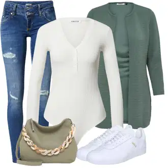 Outfit s Tyrkysový/Zelená/Khaki Pletenina veľkej veľkosti/Tunika/Kabát/Kalhoty Veľké Veľkosti Only "Elegantní zimní outfit"