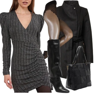 Outfit s Černá Zimní Kabát Vlněný kabát/Vlněný Fleecový Kabát/Scuba Kabát/Midi Kabát/Lodenový kabát/Kabát se Zipem/Kašmírový Kabát/Blazerový Kabát VERO MODA "Elegantní zimní outfit"
