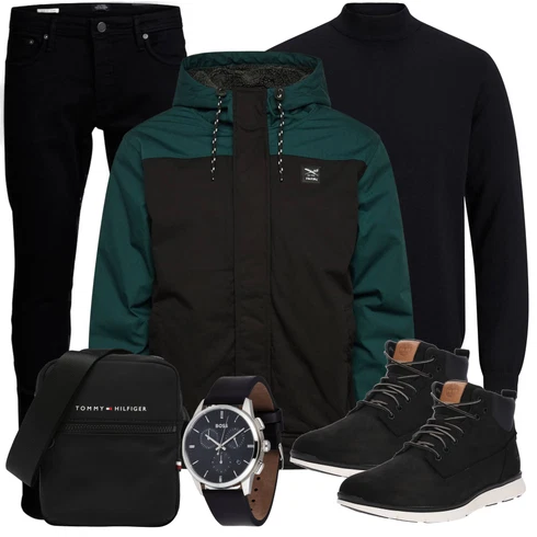 Schwarz/Dunkelblau Lederjacke/Slim Fit Jeans/Leder Schuhe/Low Rise Jean/Biker Jeans/Push up Jeans/Winterjacke/Jeans mit Schlitz/Tapered-Jeans/Low Waist Jean/Thermojeans Jack & Jones kombinieren