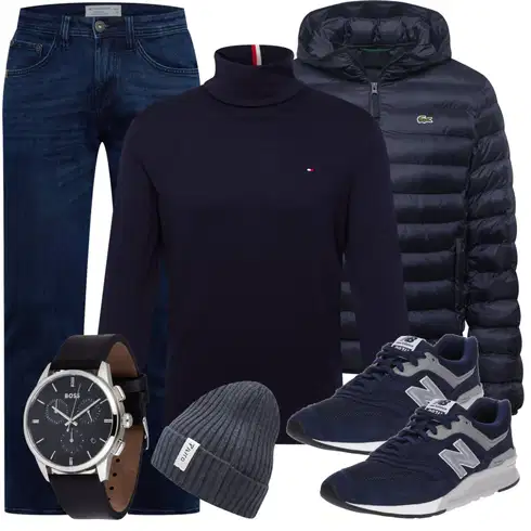 Dunkelblau Rollkragenpullover/Stehkragen-Strickjacke/Feinstrickpullover/2-in-1 Pullover/Polo-Pullover Tommy Hilfiger kombinieren mit Dunkelblau Rollkragenpullover/Stehkragen-Strickjacke/Feinstrickpullover/2-in-1 Pullover/Polo-Pullover Tommy Hilfiger