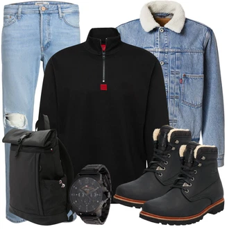 Mit Absatz Outfit mit Schwarz Wasserdichter Stiefel/Winter Stiefelette/Herren Lederschuhe/Wattierte Stiefel/Winter Stiefel/Gefütterte Stiefelette/Klassischer Stiefel/SchnürStiefelette Panama Jack "Freizeit Outfit"