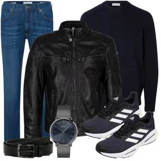 Kurz/Mini Outfit mit Schwarz Lederjacke/Schlaghose Gipsy "Freizeit Outfit"