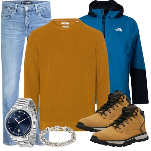 Grau Jeans MAC kombinieren mit Braun Schuh Timberland