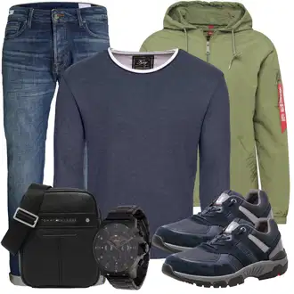 Sommer Outfit mit Blau/Hellblau Vintage Jeans/Dad Jeans/Boyfriend Jean/Damen 7/8-Länge Jeans/Tapered-Jeans/Formelles Hemd/Cropped Jeans/Winterjacke/Straight Leg Jean/Jeans mit Schlitz/Girlfriend Jeans/Sportschuhe Jack & Jones "Freizeit Outfit"