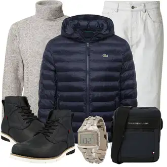 Outfit mit Grau/Khaki/Weiß Mom Jean/Boyfriend Jean/Dad Jeans/Tapered-Jeans/Girlfriend Jeans/Cropped Jeans/Formelles Hemd/Unkategorisiert DAN FOX APPAREL "Freizeit Outfit"