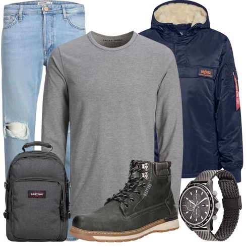 Grau/HellGrau/Khaki T-Shirt & Top/Klassische Länge/Strick Top/Langarm-Shirt/Longshirt/Langes Oberteil/Bluse Große Größe/Strick Große/Shirt & Top Große Größe Jack & Jones kombinieren