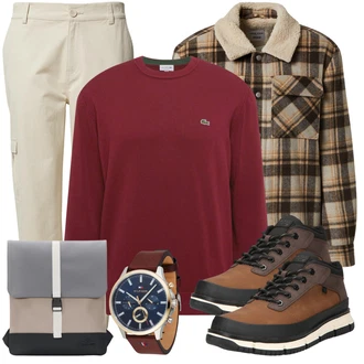 Outfit mit Beige/Creme/Braun Holzfäller Jacke/Flanellhemd/Kariertes Hemd DAN FOX APPAREL "Freizeit Outfit"
