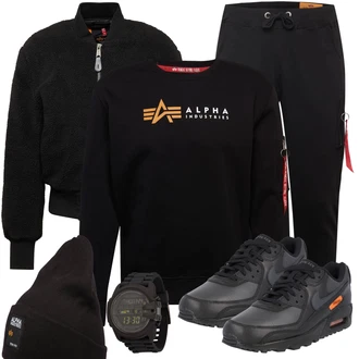 7/8-lang Outfit mit Rot/Schwarz TrainingsHose/LaufHose/FunktionsHose/Cargo-JoggingHose/Jogger Hose/Sport mittellange Hose/JerseyHose Alpha Industries "Freizeit Outfit"