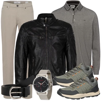 Kurz/Mini Outfit mit Schwarz Lederjacke/Schlaghose Gipsy "Freizeit Outfit"