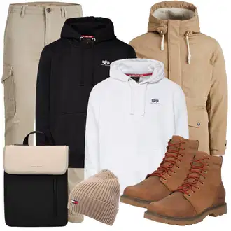 Outfit mit Khaki/Beige/Braun Kappe/Kopfbedeckung/Winter Mütze Tommy Jeans "Freizeit Outfit"