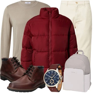 Outfit mit Khaki/Braun/Beige Feinstrickpullover/Basic Pullover/Einfacher Pullover/Wollpullover/Kaschmir Pullover/Rundhals Pullover DAN FOX APPAREL "Freizeit Outfit"