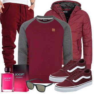 Outfit mit Rot Overall/Winter Parka/Regenjacke Indicode Jeans "Freizeit Outfit"