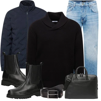 Sommer Outfit mit Hellblau/Blau Boyfriend Jean/Dad Jeans/Girlfriend Jeans/Jeans mit Schlitz/Jeans mit Loch/Formelles Hemd/Straight Leg Jean/Herren Lederjacke/Vintage Jeans EightyFive "Freizeit Outfit"