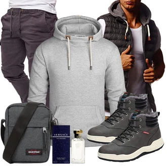 Sportlich Outfit mit Schwarz/Hellgrau/Dunkelgrau/Grau Wasserdichter Stiefel/Wasserdichter Outdoorschuh/Wasserfester Schuh/Herren Lederschuhe/Winter Sneaker Dannto "Freizeit Outfit"Look: Sportlich, Goa, Outdoor, Indoor, Workwear, Unisex, Trendige, Smart Casual, Streetwear, Casual