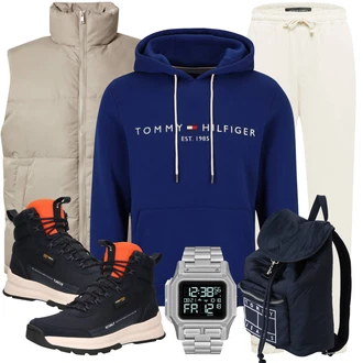 Outfit mit Khaki/Braun/Beige/Grau Outdoorweste/Isolationsweste/Kurze Weste/Leichte Weste/Steppweste/Wendeweste/Daunenweste/Puffer Weste DAN FOX APPAREL "Freizeit Outfit"
