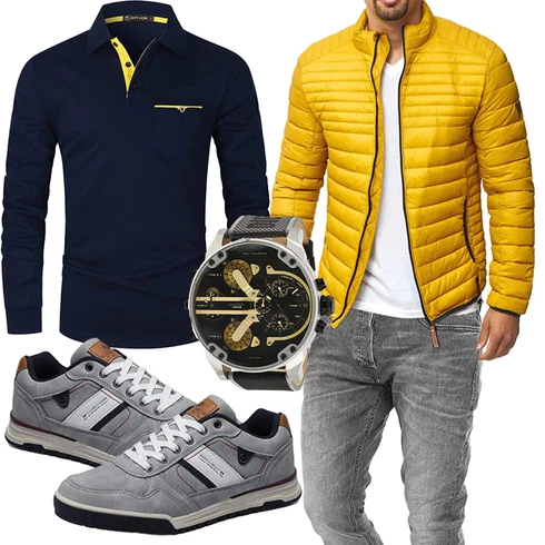 Gelb Jacke Winter Parka Indicode Jeans kombinieren