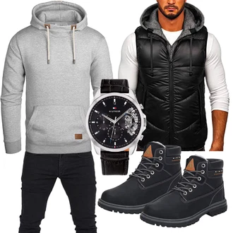 Regen Outfit mit Schwarz Winter Stiefelette/Herren Lederschuhe/SchnürStiefelette/Wasserdichter Stiefel/Gefütterte Stiefelette/TrekkingStiefel/Wasserfester Schuh/Sicherheitsschuh/Klassischer Stiefel Mishansha "Freizeit Outfit"