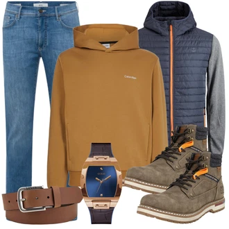 Mit Absatz Outfit mit Grau/Dunkelgrün/Khaki/Braun Stiefelette Lederjacke/Klassischer Stiefel/Springerstiefel/SchnürStiefelette/Schnürschuh/Gefütterte Stiefelette/Sicherheitsschuh/Trekkingstiefel/Wasserdichter Stiefel Dockers by Gerli "Freizeit Outfit"