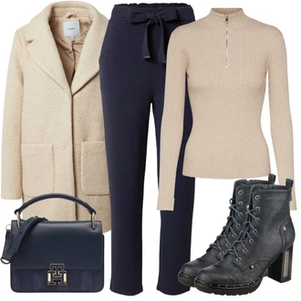 Outfit s Modrá/Tmavě modrá Ležérní Kalhoty/Kalhoty s Vysokým Pasem/Paperbag Kalhoty/Mušelínové kalhoty/Rovná Kalhoty/Navlékací Kalhoty/Látková Kalhoty/Žerzejová Kalhoty/Dlouhá Kalhoty About You "Klasické vzhledy"