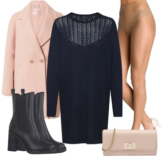 Outfity na zimu s Tmavě modrá Zimní Pletené Šaty/Svetrové Šaty/Dlouhé pletené šaty Only "Klasické vzhledy"