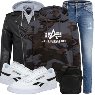 Outfit mit Weiß/Schwarz/Creme Sneaker Low/Skateschuh/Vintage Sneaker/Sommer Sneaker/Leder Sneaker/Schmaler Sneaker/Sneaker Mit Klettverschluss Reebok "Lässiger Freizeit Look"