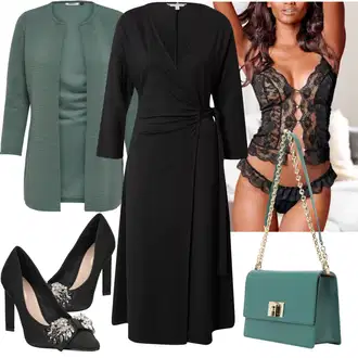 Outfit s Tyrkysový/Zelená/Khaki Pletenina veľkej veľkosti/Tunika/Kabát/Kalhoty Veľké Veľkosti Only "Módní zimní outfit"