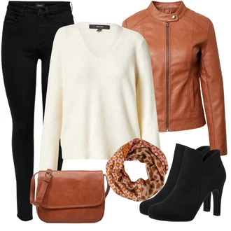 Outfit s Černá/Tmavě modrá Legíny s Podšívkou/Teplé Legíny/Kožená bunda/Neprůhledný Legíny/Sportovní Legína/Formovaná Legína/Bavlněné Legíny/Legíny s Rozparkem/Pletený Legín Only "Módní zimní outfit"