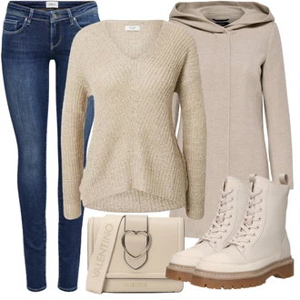 Prošívaný Outfit s Šedá/Hnědá/Béžová/Khaki Scuba Kabát/Pletený Kabát/Kašmírový Kabát/Lehký Kabát/Zimní Kabát Vlněný kabát/Pletený Fleecový Kabát/Vlněný Fleecový Kabát/Lodenový kabát/Kabát s Úzkým Střihem/Kabát s Kapucí Only "Módní zimní outfit"