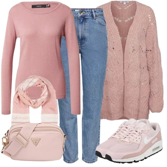 Air Max 90 Outfit s Růžová Běžecká bota/Běžecká bota/Gymnastická bota/Bota na fitness Nike Sportswear "Módní zimní outfit"