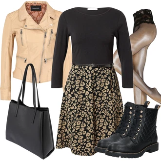 Prošívaný Outfit s Černá Šněrovací Kotníková Bota/Kožená bunda/Vycpaná kozačka/Gumová Kotníková Bota/Bojová Bota/Klasická kozačka/Plochá Kotníková Bota/Kozačka se zipem/Šněrovací Kozačka About You "Módní zimní outfit"