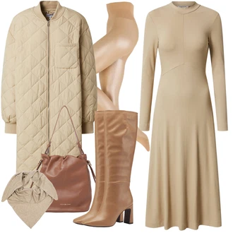 Outfit s Béžová/Šedá/Hnědá/Khaki/Bílá Šátek/Šál/Bandana/Kruhový Šál/Nezařazené Zwillingsherz "Módní zimní outfit"