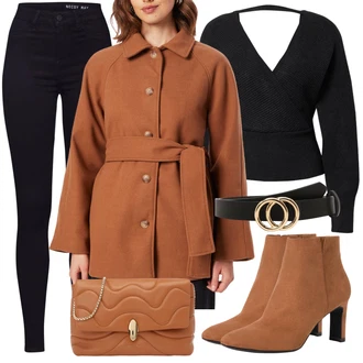 S podšívkou Outfit s Černá/Tmavě modrá Motorkářské Džíny/High Waist Džínové Kalhoty/Push up Džín/Kožená bunda/Kožené Boty/Termální Džíny/Zimní bunda Noisy may "Módní zimní outfit"