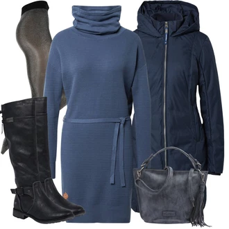Outfit s Tmavě modrá/Světle modrá/Modrá Prošívaný kabát/Outdoorový kabát/Přechodový Kabát/Kabát se Zipem/Péřový Kabát/Kabát s Kapucí/Gore-Tex kabát/Zimní Kabát/Parka Ragwear "Módní zimní outfit"