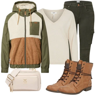 Outfit s Khaki/Tmav? zelená Cargo Kalhoty/Man?estrový legíny/Man?estrové Kalhoty/Jeggings/Skinny Kalhoty/Tregíny/Zimní Kalhoty Only "Módní zimní outfit"