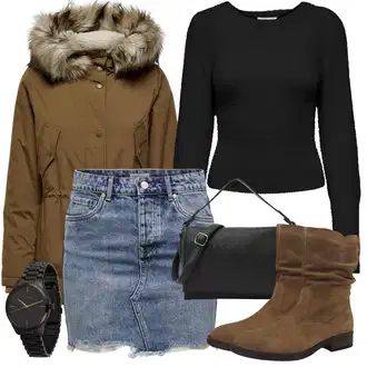 Džínovina Outfit s Tmavě modrá/Modrá Krátká Sukně/Džínová Sukně/Džínová vintage sukně/90tá Léta Sukně Only "Módní zimní outfit"
