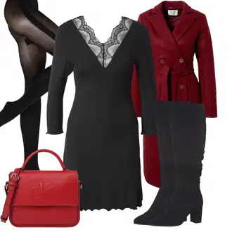 Kombinacije za zimu Gotički sa Crna Haljina Veći Broj/Tunika About You "Moderan zimski outfit"Look: Old Money, Poslovni, Preodjeven, Steampunk, Gotički, Francuske