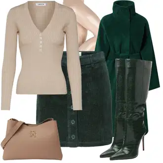 Outfit sa Pink/Bež/Plava Hulahopke Wolford "Moderan zimski outfit"