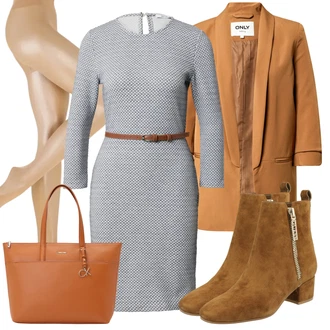 Outfit sa Bež/Zlatni najlonke/Čarapa Protiv Tromboze/Hulahopke Velike Veličine/Kompresijska čarapa/najlonska čarapa Swedish Stockings "Moderni outfit za ured"