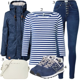Outfit sa Tamnoplava/Plava Majica s 3/4 rukavima/Majica S Prugama Only "Tvoj otmjeni outfit"