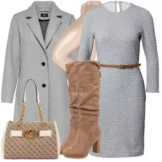 Outfit s Šedá/Světle šedá Kabát s Úzkým Střihem/Kašmírový Kabát/Pletený Kabát/Midi Kabát/Zimní Kabát Vlněný kabát/Blazerový Kabát/Vlněný Fleecový Kabát/Lehký Kabát/Pletený Fleecový Kabát Only "Oblečení do kanceláře"