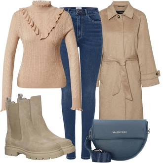 Outfit sa Bež/Kaki/Siva/Smeđa Prijelazni Kaput/Baloner/Trenč Kaput/Vintage Kaput/loden kaput/Lagani Kaput/Vuneni Kaput/Kaput od Kašmira/Zimski Kaput Vuneni kaput VERO MODA "Odličan look za slobodno vrijeme"
