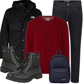 Winter Outfit mit Grau/Schwarz/Dunkelgrau Springerstiefel/Schnürstiefelette Mustang "Outfit für den Winter"