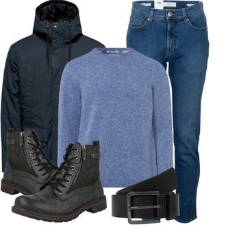 Winter Outfit mit Grau/Schwarz/Dunkelgrau Springerstiefel/Schnürstiefelette Mustang "Outfit für den Winter"